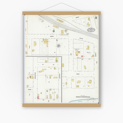 Old map wall art mockup — magnetic wood frame on white wall — Sanborn Fire Insurance Map from Elk River, Sherburne County, Minnesota (1905), Sheet #0003