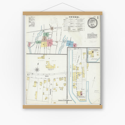 Old map wall art mockup — magnetic wood frame on white wall — Sanborn Fire Insurance Map from Islip, Suffolk County, New York (1897), Sheet #0001