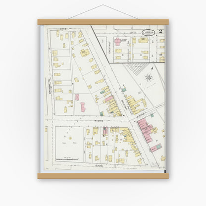 Old map wall art mockup — magnetic wood frame on white wall — Sanborn Fire Insurance Map from Lorain, Lorain County, Ohio (1893), Sheet #0002