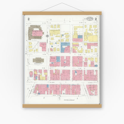 Old map wall art mockup — magnetic wood frame on white wall — Sanborn Fire Insurance Map from Ashland, Ashland County, Ohio (1930), Sheet #0002