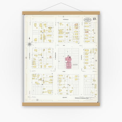 Old map wall art mockup — magnetic wood frame on white wall — Sanborn Fire Insurance Map from Brainerd, Crow Wing County, Minnesota (1907), Sheet #0013