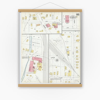 Old map wall art mockup — magnetic wood frame on white wall — Sanborn Fire Insurance Map from Kalamazoo, Kalamazoo County, Michigan (1902), Sheet #0025
