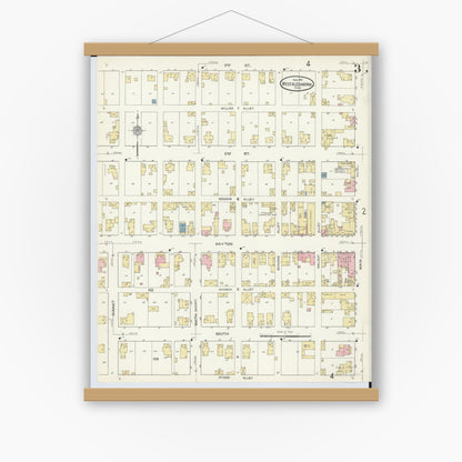 Old map wall art mockup — magnetic wood frame on white wall — Sanborn Fire Insurance Map from West Alexandria, Preble County, Ohio (1912), Sheet #0003