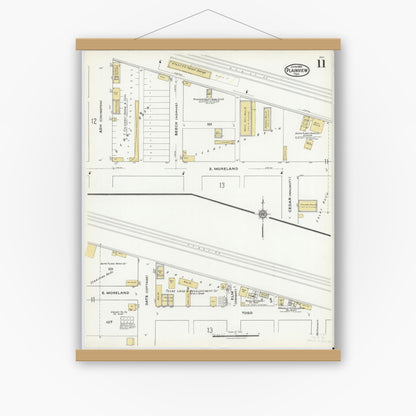 Old map wall art mockup — magnetic wood frame on white wall — Sanborn Fire Insurance Map from Plainview, Hale County, Texas (1921), Sheet #0011