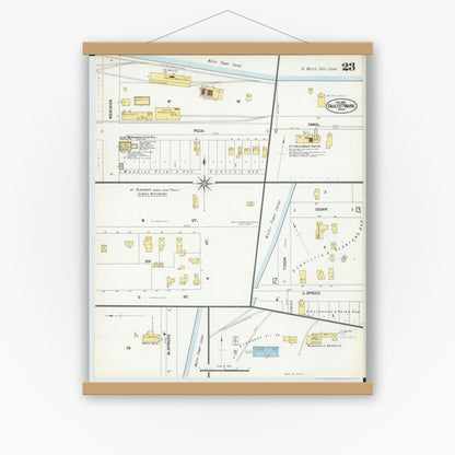 Old map wall art mockup — magnetic wood frame on white wall — Sanborn Fire Insurance Map from Sault Sainte Marie, Chippewa County, Michigan (1902), Sheet #0023