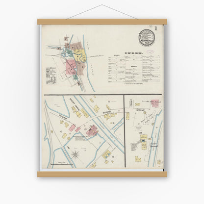 Old map wall art mockup — magnetic wood frame on white wall — Sanborn Fire Insurance Map from Mechanicville, Saratoga County, New York (1887) - Complete Map Set