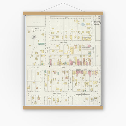 Old map wall art mockup — magnetic wood frame on white wall — Sanborn Fire Insurance Map from Madelia, Watonwan County, Minnesota (1894), Sheet #0002