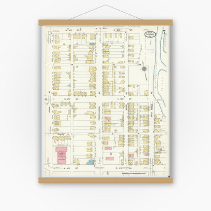 Old map wall art mockup — magnetic wood frame on white wall — Sanborn Fire Insurance Map from Tyrone, Blair County, Pennsylvania (1911), Sheet #0007