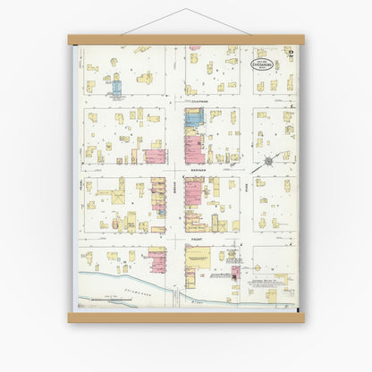 Old map wall art mockup — magnetic wood frame on white wall — Sanborn Fire Insurance Map from Chesaning, Saginaw County, Michigan (1910), Sheet #0002