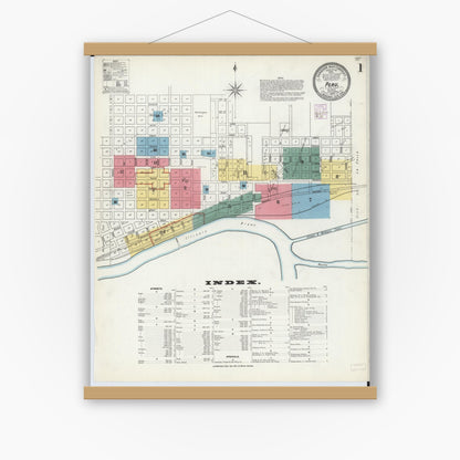 Old map wall art mockup — magnetic wood frame on white wall — Sanborn Fire Insurance Map from Peru, La Salle County, Illinois (1902) - Complete Map Set