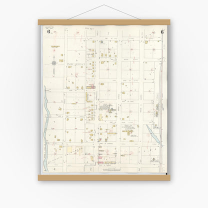 Old map wall art mockup — magnetic wood frame on white wall — Sanborn Fire Insurance Map from Snyder, Scurry County, Texas (1942), Sheet #0006