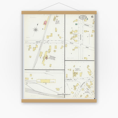 Old map wall art mockup — magnetic wood frame on white wall — Sanborn Fire Insurance Map from Abington, Plymouth County, Massachusetts (1896), Sheet #0006