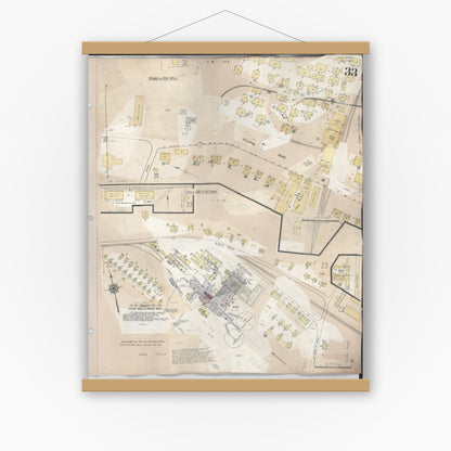 Old map wall art mockup — magnetic wood frame on white wall — Sanborn Fire Insurance Map from Hilo, Hawaii County, Hawaii (1957), Sheet #0033