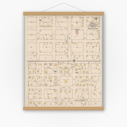 Old map wall art mockup — magnetic wood frame on white wall — Sanborn Fire Insurance Map from Luling, Caldwell County, Texas (1921), Sheet #0008