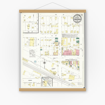 Old map wall art mockup — magnetic wood frame on white wall — Sanborn Fire Insurance Map from Coon Rapids, Carroll County, Iowa (1909) â€” Complete Set