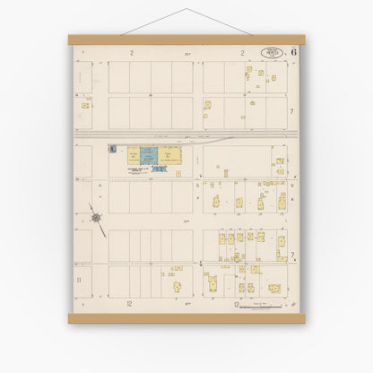 Old map wall art mockup — magnetic wood frame on white wall — Sanborn Fire Insurance Map from Merced, Merced County, California (1922), Sheet #0006