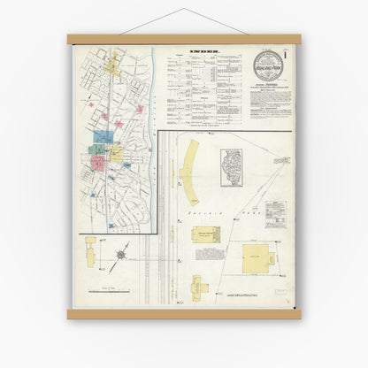 Old map wall art mockup — magnetic wood frame on white wall — Sanborn Fire Insurance Map from Highland Park, Lake County, Illinois (1912), Sheet #0001