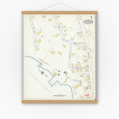 Old map wall art mockup — magnetic wood frame on white wall — Sanborn Fire Insurance Map from Port Jefferson, Suffolk County, New York (1917), Sheet #0007