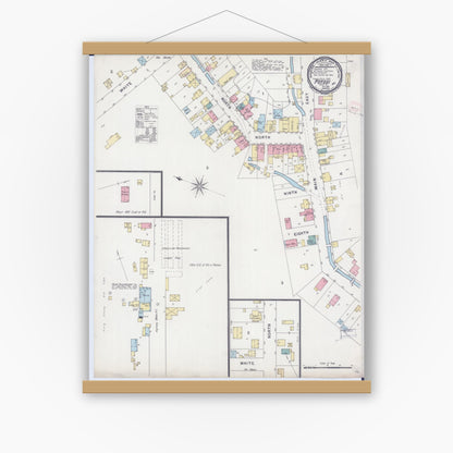 Old map wall art mockup — magnetic wood frame on white wall — Sanborn Fire Insurance Map from Potosi, Grant County, Wisconsin (1894), Sheet #0001