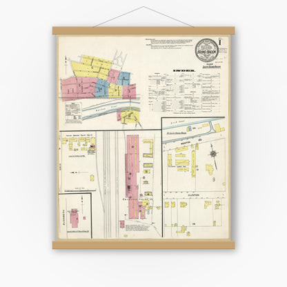 Old map wall art mockup — magnetic wood frame on white wall — Sanborn Fire Insurance Map from Bound Brook, Somerset County, New Jersey (1910), Sheet #0001