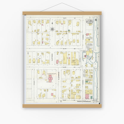 Old map wall art mockup — magnetic wood frame on white wall — Sanborn Fire Insurance Map from Delphos, Van Wert And Allen Counties, Ohio (1904), Sheet #0006