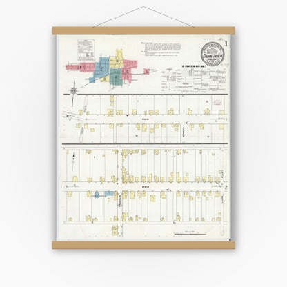 Old map wall art mockup — magnetic wood frame on white wall — Sanborn Fire Insurance Map from Elizabethville, Dauphin County, Pennsylvania (1911), Sheet #0001