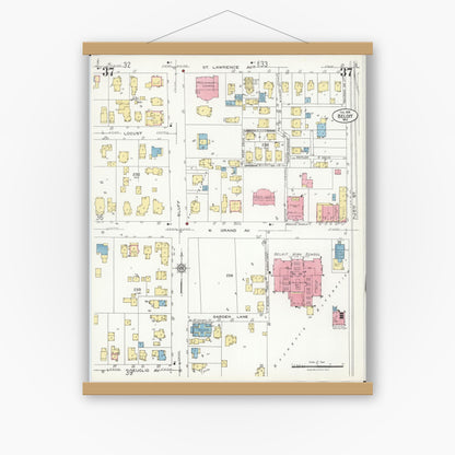 Old map wall art mockup — magnetic wood frame on white wall — Sanborn Fire Insurance Map from Beloit, Rock County, Wisconsin (1926), Sheet #0037