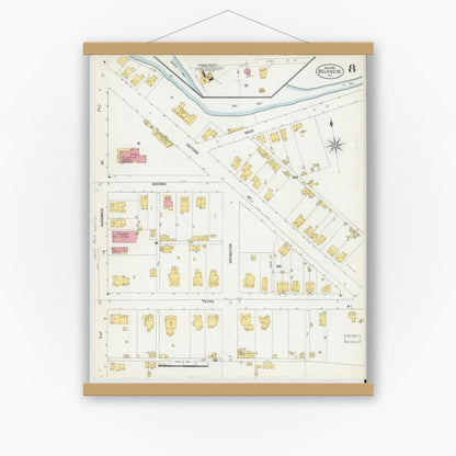 Old map wall art mockup — magnetic wood frame on white wall — Sanborn Fire Insurance Map from Belvidere, Warren County, New Jersey (1903), Sheet #0008