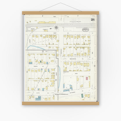 Old map wall art mockup — magnetic wood frame on white wall — Sanborn Fire Insurance Map from Kankakee, Kankakee County, Illinois (1907), Sheet #0026