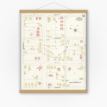 Old map wall art mockup — magnetic wood frame on white wall — Sanborn Fire Insurance Map from Beaver, Beaver County, Pennsylvania (1906), Sheet #0011