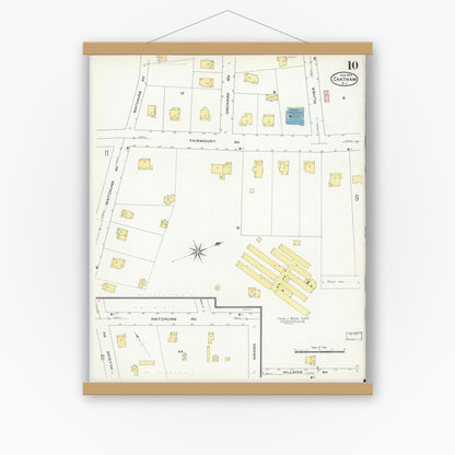 Old map wall art mockup — magnetic wood frame on white wall — Sanborn Fire Insurance Map from Chatham, Morris County, New Jersey (1909), Sheet #0010
