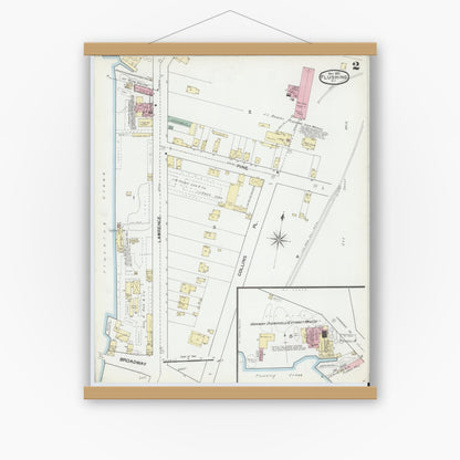 Old map wall art mockup — magnetic wood frame on white wall — Sanborn Fire Insurance Map from Flushing, Queens County, New York (1892), Sheet #0002