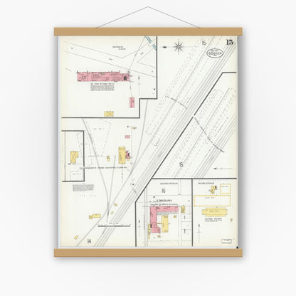 Old map wall art mockup — magnetic wood frame on white wall — Sanborn Fire Insurance Map from Goshen, Elkhart County, Indiana (1901), Sheet #0015