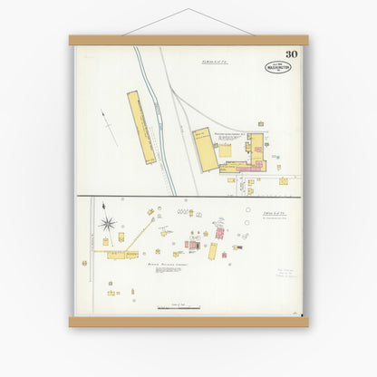 Old map wall art mockup — magnetic wood frame on white wall — Sanborn Fire Insurance Map from Washington, Washington County, Pennsylvania (1904), Sheet #0030