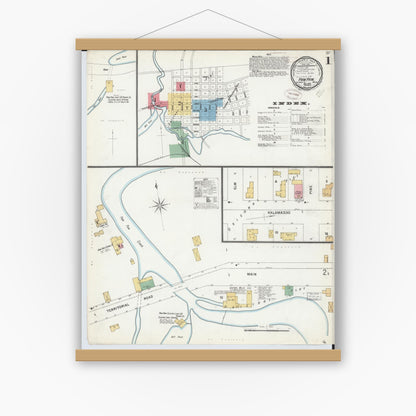 Old map wall art mockup — magnetic wood frame on white wall — Sanborn Fire Insurance Map from Paw Paw, Van Buren County, Michigan (1899) - Complete Map Set