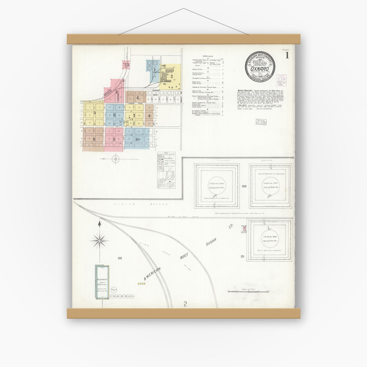 Old map wall art mockup — magnetic wood frame on white wall — Sanborn Fire Insurance Map from Oxnard, Ventura County, California (1903) - Complete Map Set