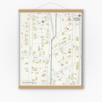 Old map wall art mockup — magnetic wood frame on white wall — Sanborn Fire Insurance Map from Clyde, Wayne County, New York (1912), Sheet #0010