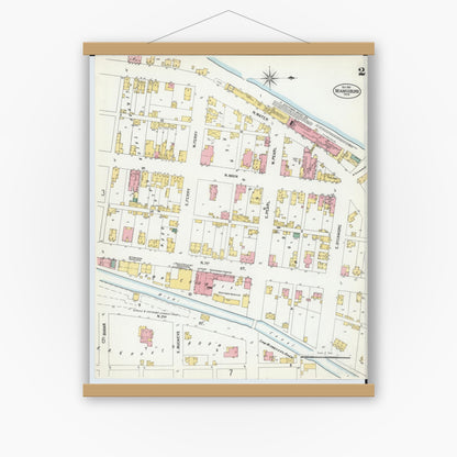 Old map wall art mockup — magnetic wood frame on white wall — Sanborn Fire Insurance Map from Miamisburg, Montgomery County, Ohio (1901), Sheet #0002