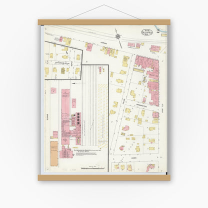 Old map wall art mockup — magnetic wood frame on white wall — Sanborn Fire Insurance Map from Blissfield, Lenawee County, Michigan (1912), Sheet #0002