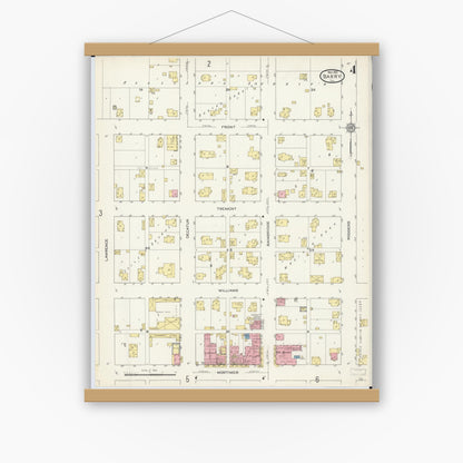 Old map wall art mockup — magnetic wood frame on white wall — Sanborn Fire Insurance Map from Barry, Pike County, Illinois (1913), Sheet #0004