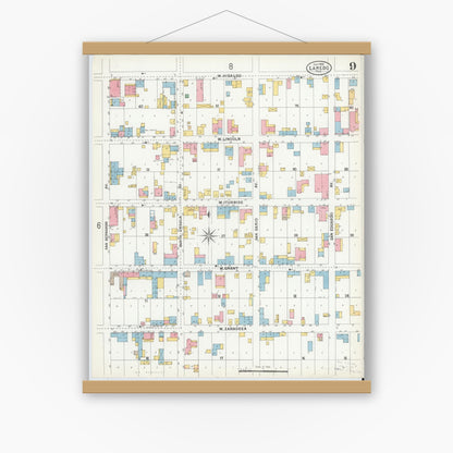 Old map wall art mockup — magnetic wood frame on white wall — Sanborn Fire Insurance Map from Laredo, Webb County, Texas (1900), Sheet #0009