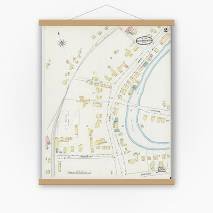 Old map wall art mockup — magnetic wood frame on white wall — Sanborn Fire Insurance Map from Great Barrington, Berkshire County, Massachusetts (1895), Sheet #0002