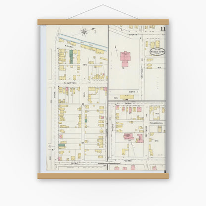 Old map wall art mockup — magnetic wood frame on white wall — Sanborn Fire Insurance Map from Middletown, Butler County, Ohio (1895), Sheet #0011