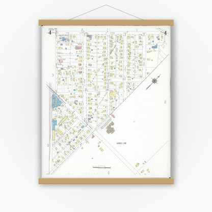 Old map wall art mockup — magnetic wood frame on white wall — Sanborn Fire Insurance Map from Elmore, Ottawa County, Ohio (1948), Sheet #0004