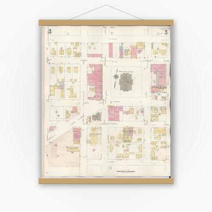 Old map wall art mockup — magnetic wood frame on white wall — Sanborn Fire Insurance Map from Palestine, Anderson County, Texas (1949), Sheet #0005