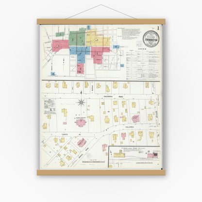 Old map wall art mockup — magnetic wood frame on white wall — Sanborn Fire Insurance Map from Farmington, Saint Francois County, Missouri (1908) - Complete Map Set