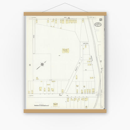 Old map wall art mockup — magnetic wood frame on white wall — Sanborn Fire Insurance Map from Duryea, Luzerne County, Pennsylvania (1914), Sheet #0013