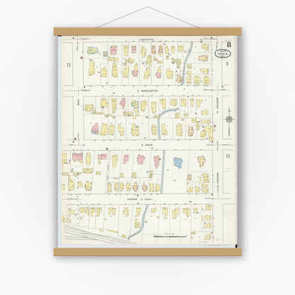 Old map wall art mockup — magnetic wood frame on white wall — Sanborn Fire Insurance Map from Ionia, Ionia County, Michigan (1914), Sheet #0008