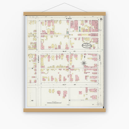Old map wall art mockup — magnetic wood frame on white wall — Sanborn Fire Insurance Map from Chillicothe, Ross County, Ohio (1890), Sheet #0006