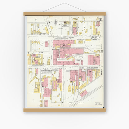 Old map wall art mockup — magnetic wood frame on white wall — Sanborn Fire Insurance Map from Salem, Columbiana County, Ohio (1903), Sheet #0011